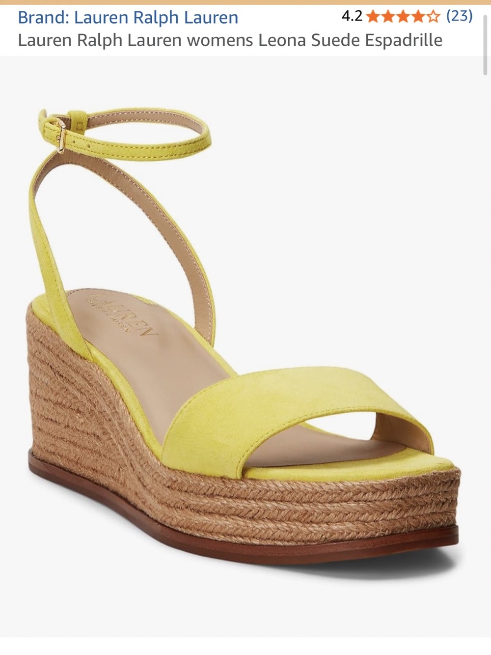 Ralph Lauren Leona Espadrille Yellow Suede Wedge Sandals Womens 8.5 NWT